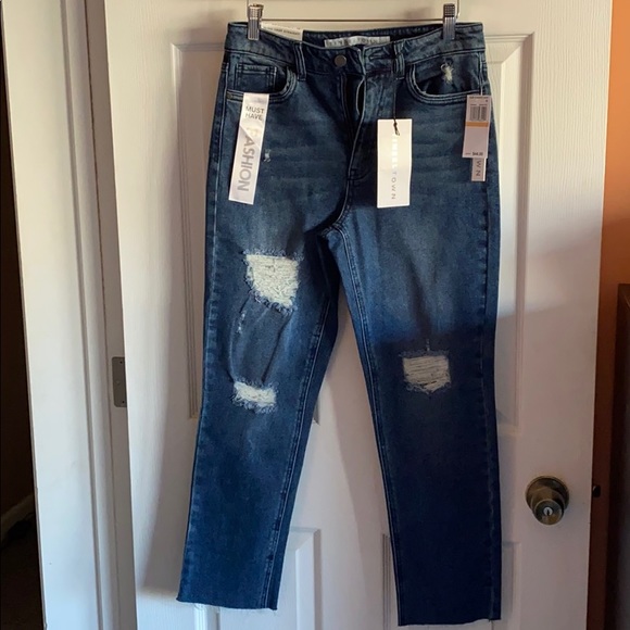 Women’s slim straight crop blue jeans - Picture 1 of 7
